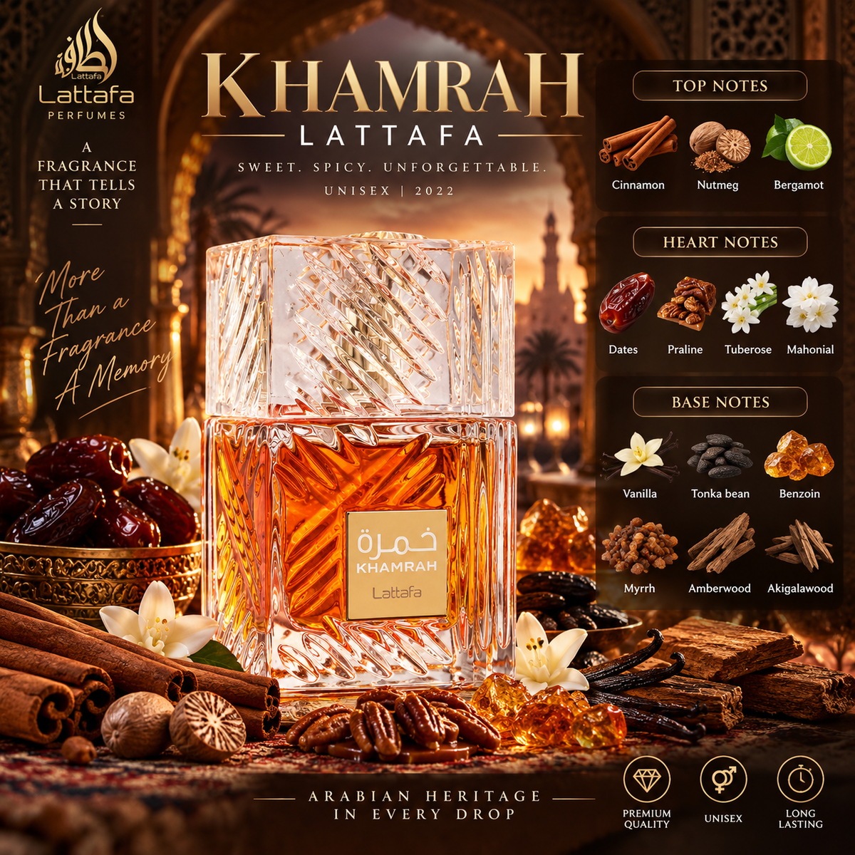 Lattafa Unisex Khamrah EDP Spray 3.4 oz Fragrances