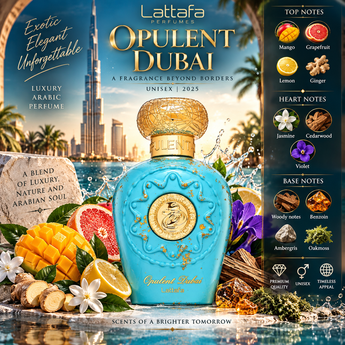 Lattafa Unisex Opulent Dubai EDP Spray 3.4 oz Fragrances